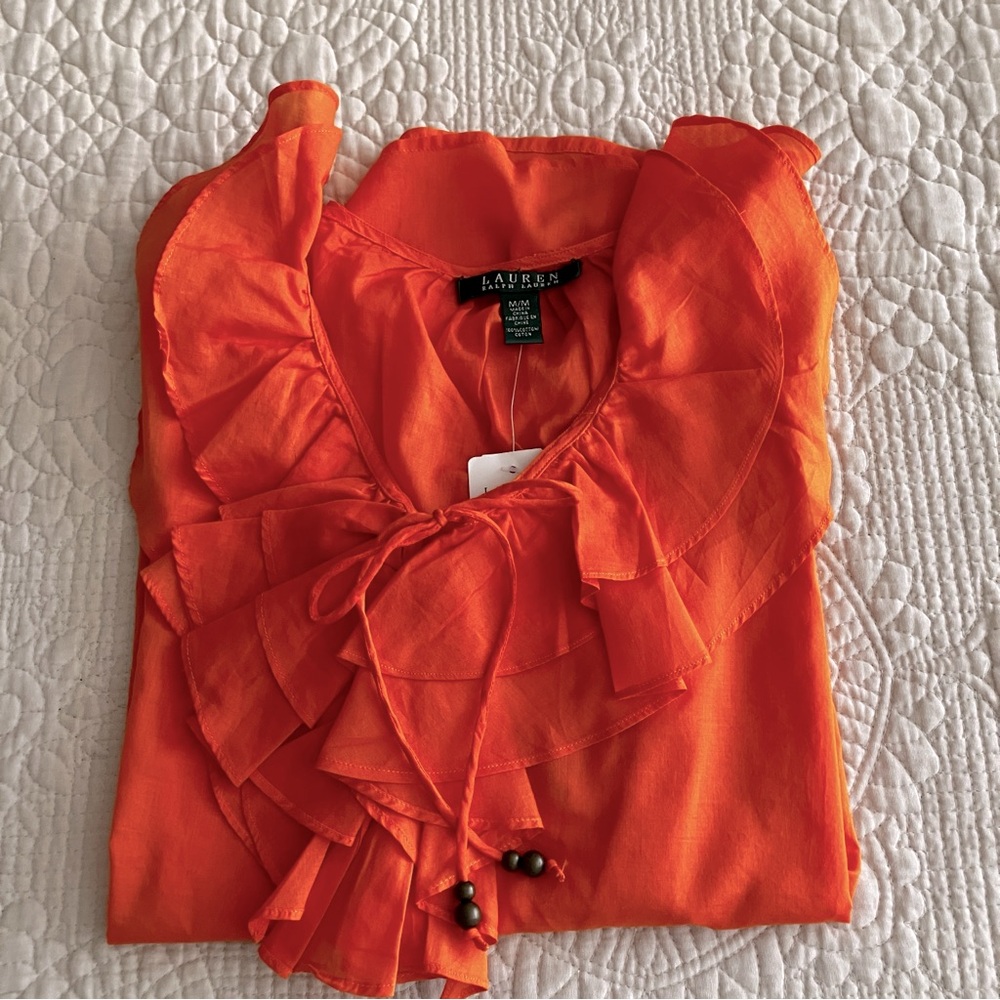 NWT Ralph Lauren orange cotton ruffle collar blouse